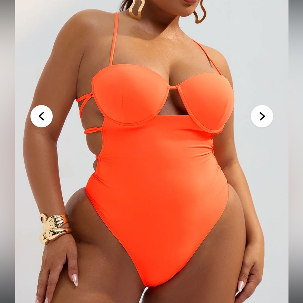 NWT Fashion Nova Neon Orange Cutout Strappy Sexy One Piece Swimsuit 1X